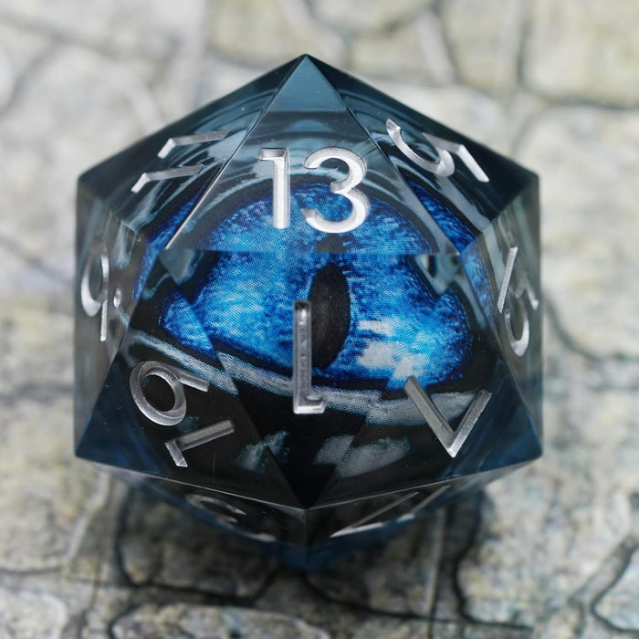 Blue Moving Eyeball Liquid Core Dice Set D&D 33MM Oversized D20