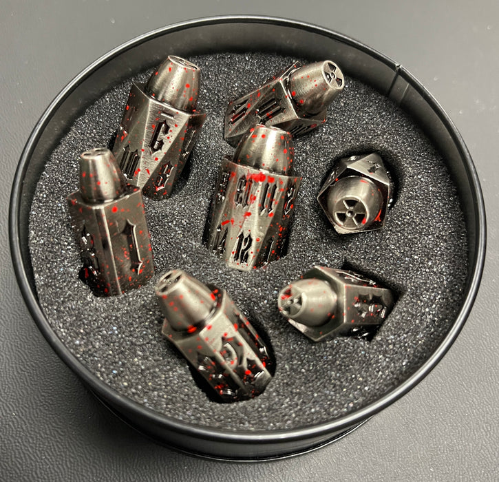 Bullet 7 Set Metal Dice (Red Splatter/Silver)