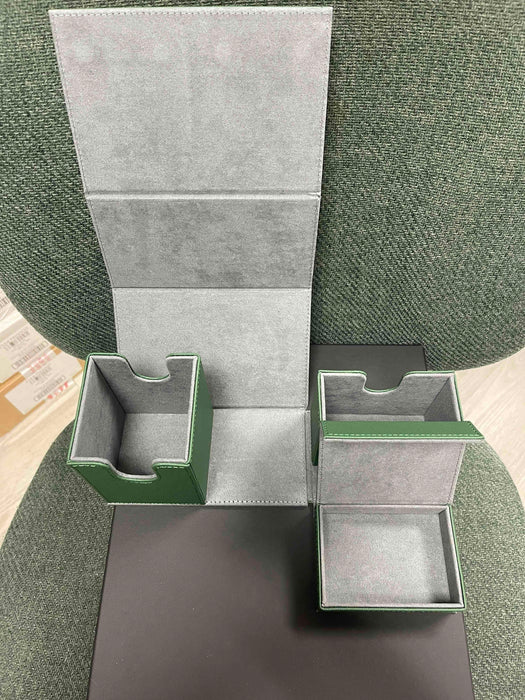 Three Drawer Fold Out TCG Deck Box (Green on Gray)